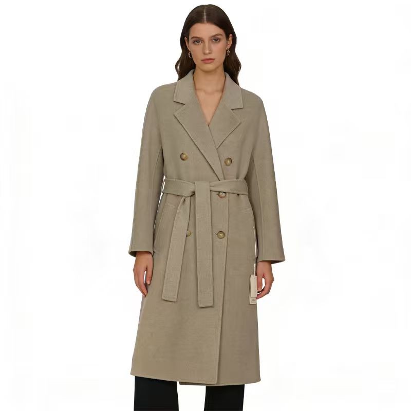 女式冬季 大衣，长袖翻领设计，长款风衣