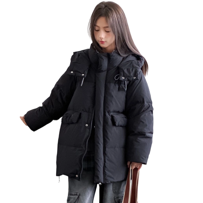 女童冬季中长款连帽羽绒服宽松加厚保暖儿童外套