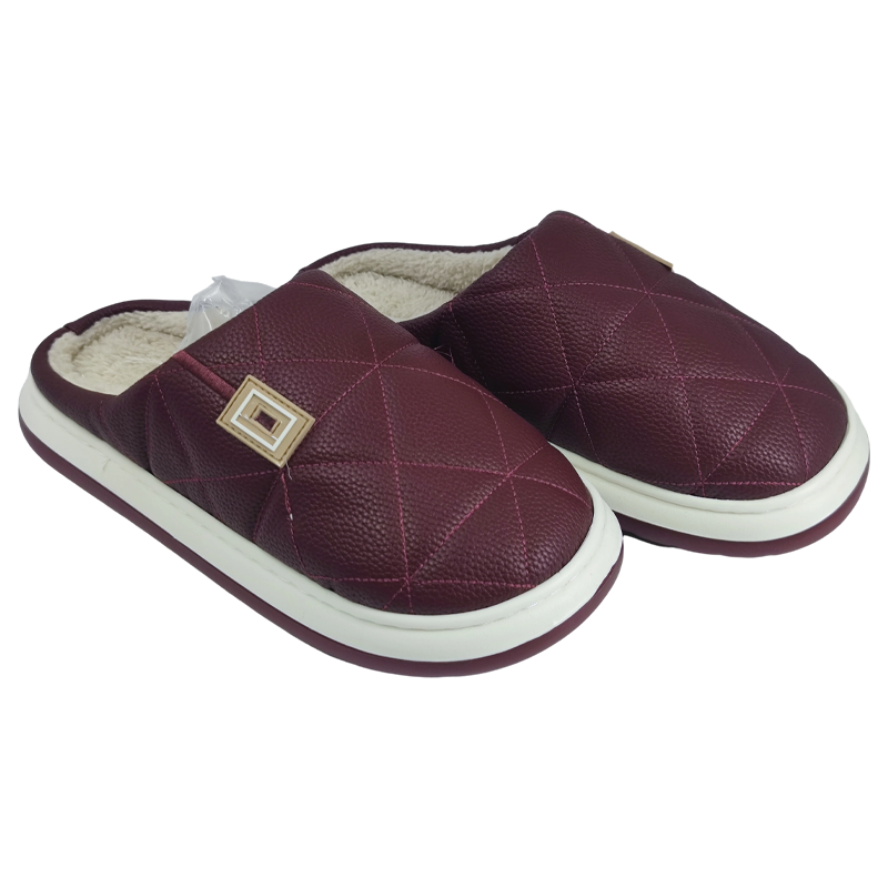 棉拖鞋，防水皮面室内拖鞋