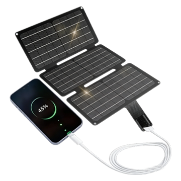 Foldable portable solar panel 12W with USB output for camping, hiking and emergency charging – black