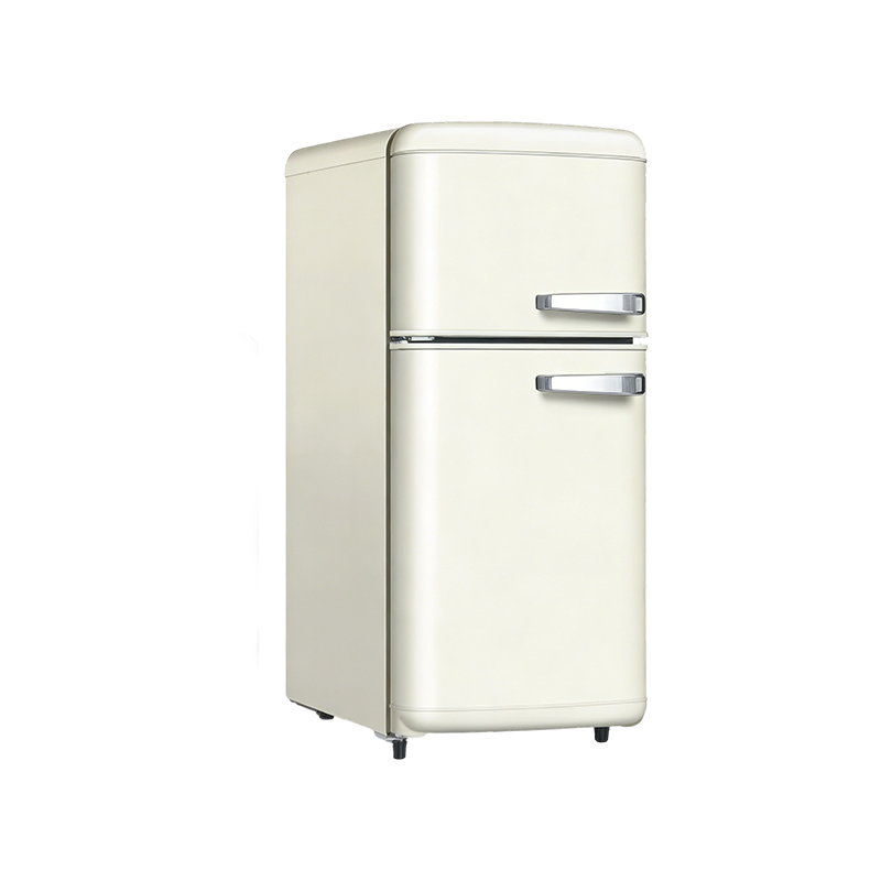 复古奶油白双门冰箱 家用冷藏冷冻分区静音厨房高颜值复古冰箱
