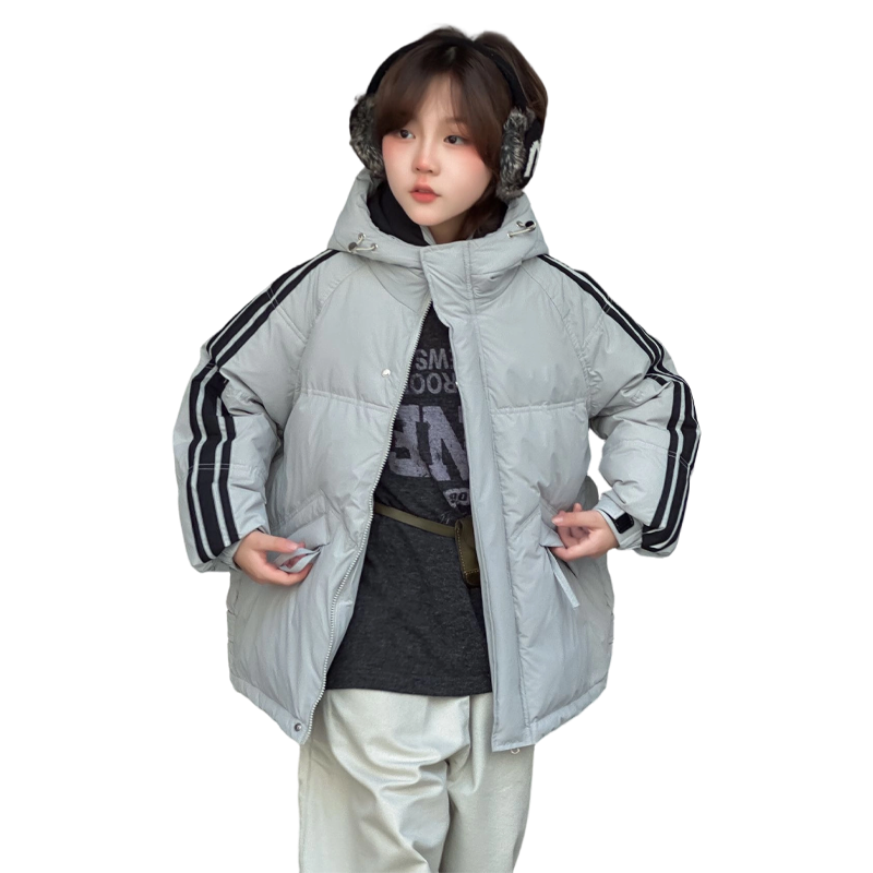 儿童冬季反光条连帽羽绒服宽松加厚运动风外套