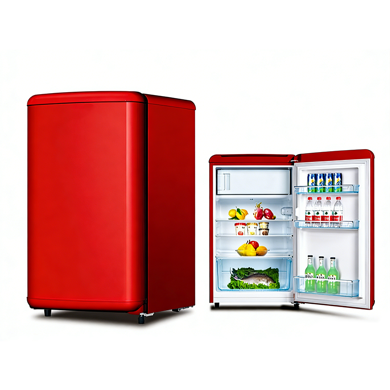 120 升复古单门冰箱 红色节能小型家用宿舍租房冷藏冰箱