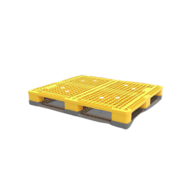 黄色塑料网格托盘，仓储物流货物承载栈板，工业叉车运输防潮防滑托盘