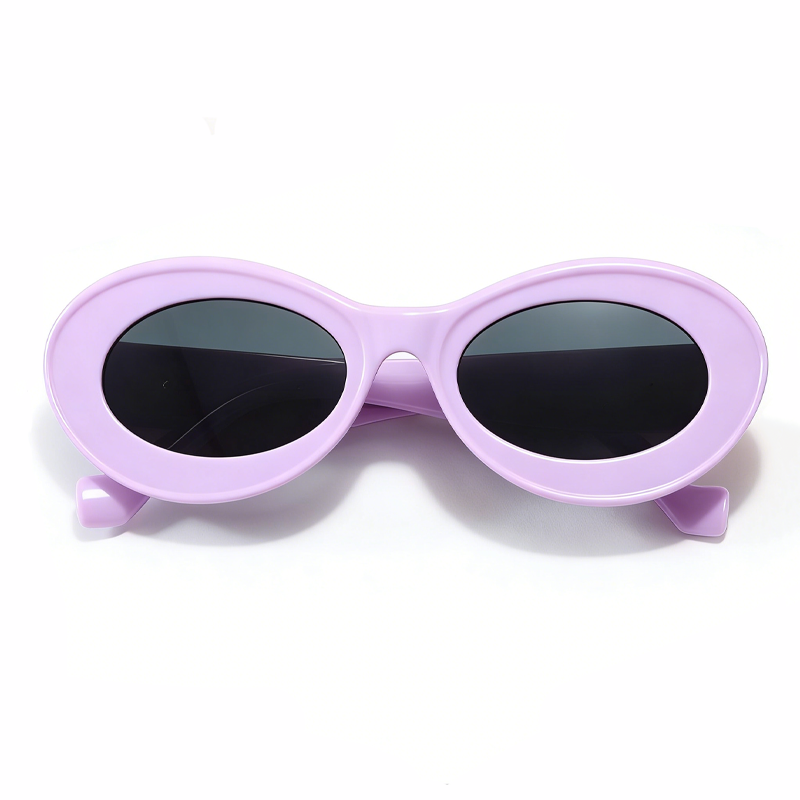 复古椭圆框浅紫墨镜 时尚 UV400 防紫外线网红街拍太阳镜