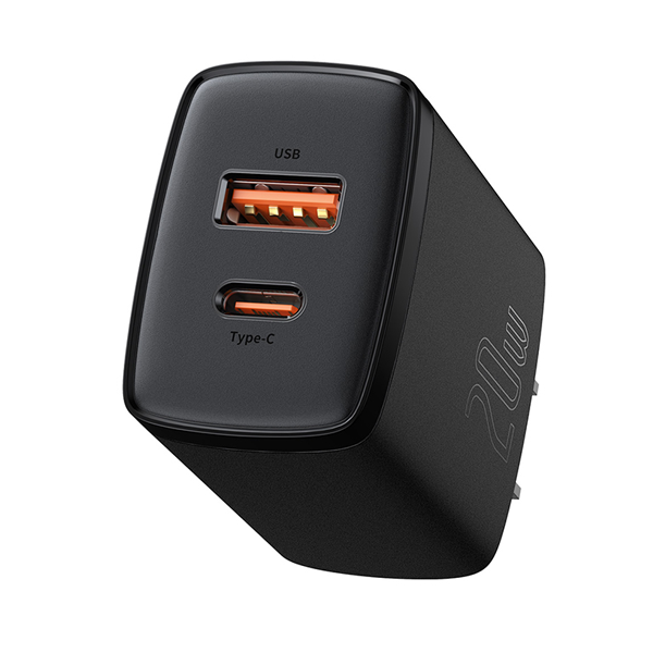 Baseus 20W USB-C and USB-A mains charger with 60W cable / iPhone charger / Type-C charger / GaN