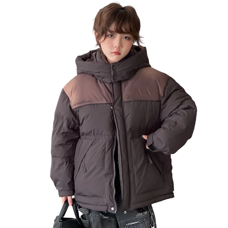 男童冬季撞色连帽羽绒服宽松加厚保暖儿童白鸭绒面包服外套潮