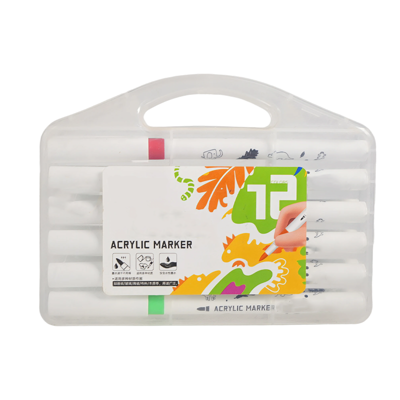 12支装儿童丙烯马克笔套装——无毒可水洗艺术马克笔，适用于儿童绘画与手工创作