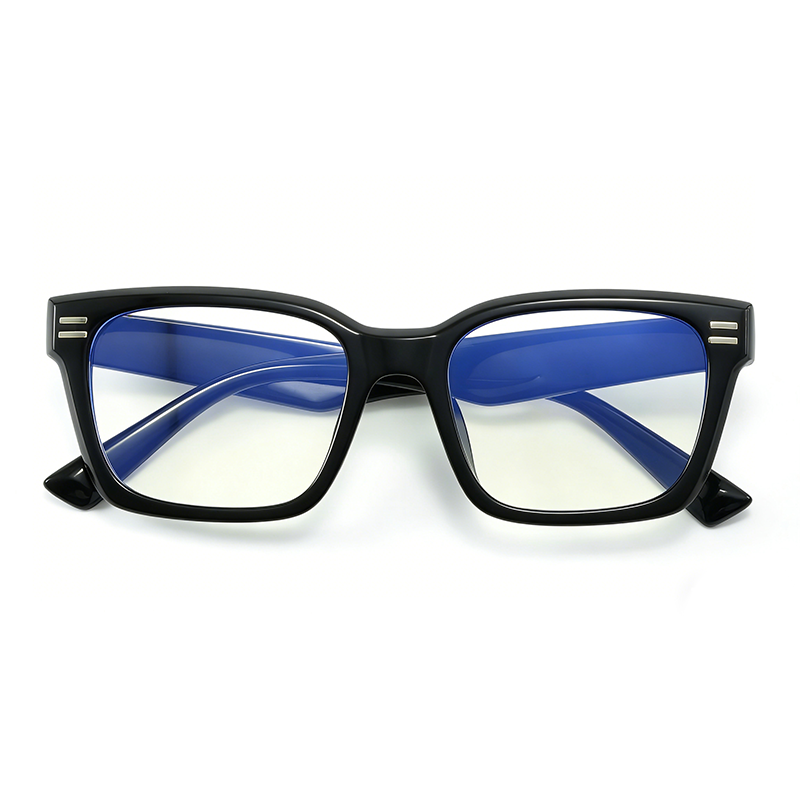 黑框蓝腿防蓝光眼镜男女同款 简约方框护目平光镜