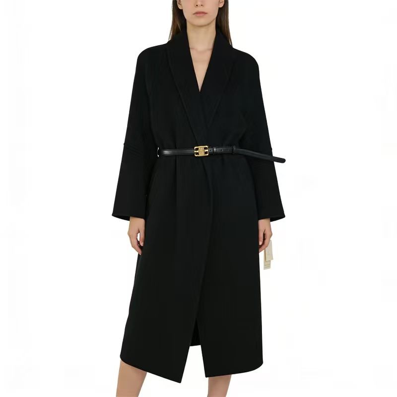 女式冬季 大衣，长袖翻领设计，长款风衣